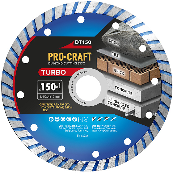 Diamantový řezný kotouč Turbo Procraft DT150