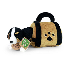Plyšový pes bernský salašnický v přepravce 15 cm ECO-FRIENDLY