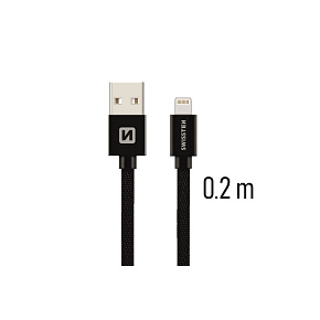 Datový kabel Swissten Textile USB / Lightning 0,2 m černý