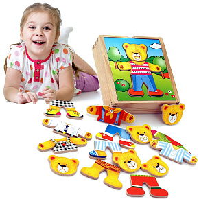 VIGA Drewniane Puzzle Układanka Edukacyjna Ubierz Misia Chłopca