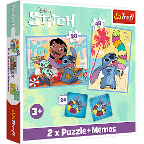 Puzzle 2v1 + pexeso Šťastný den Lilo&Stitche 27,5x20,5cm v krabici 28x28x6cm