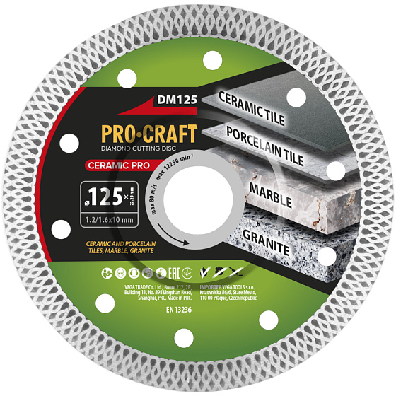 Diamantový řezný kotouč Ceramic PRO Procraft DM125