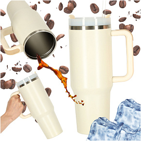Termohrnek se slámkou a držadlem termoska 1200ml krémová