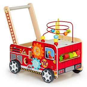 Drewniany pchacz edukacyjny z klockami dla dzieci straż pożarna ECOTOYS Drewniany pchacz edukacyjny z klockami dla dzieci straż pożarna ECOTOYS