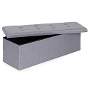Pufa pikowana 111x38 cm ze schowkiem tapicerowana ława skrzynia jasnoszara ModernHome