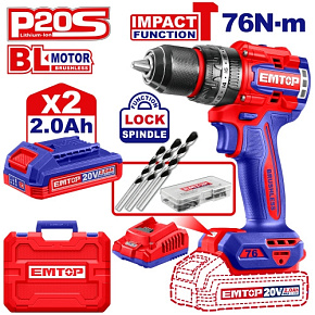Aku vrtací šroubovák s příklepem 20V 76Nm 2x2.0Ah