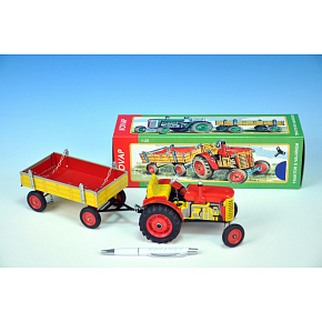 Traktor Zetor s valníkem červený na klíček kov 28cm Kovap v krabičce Traktor Zetor s valníkem červený na klíček kov 28cm Kovap v krabičce