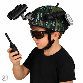 Zestaw żołnierza militarny hełm walkie talkie lornetka latarka Zestaw żołnierza militarny hełm walkie talkie lornetka latarka