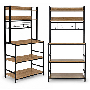 Regał kuchenny z półkamni stojak 84 cm 6 poziomów haczyki loft jasny dąb ModernHome Regał kuchenny z półkamni stojak 84 cm 6 poziomów haczyki loft jasny dąb ModernHome