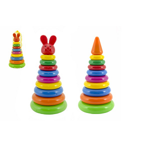 Skládanka pyramida s kroužky plast 28cm 2 druhy v síťce 12m+ Skládanka pyramida s kroužky plast 28cm 2 druhy v síťce 12m+