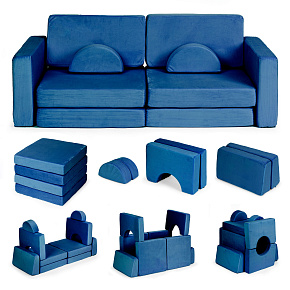 Sofa składana modułowa dla dzieci duża 2-osobowa DIY 10 miękkich poduch - niebieska ECOTOYS