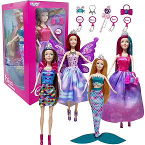 WOOPIE Sada 4 Magických Princezen - Box Panenek 4v1 s Příslušenstvím
