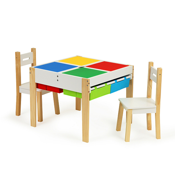 Dřevěný nábytek pro děti sada stůl + 2 židle ECOTOYS