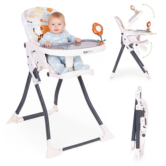 Skládací židlička na krmení dětí s hračkami ECOTOYS