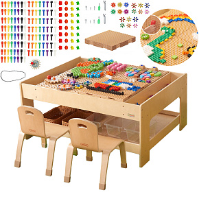 MASTERKIDZ Drewniany Stół Edukacyjny + AKCESORIA STEM WALL + 563 Klocków MASTERKIDZ Drewniany Stół Edukacyjny + AKCESORIA STEM WALL + 563 Klocków