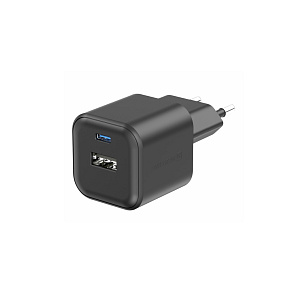 Mini adaptér GaN 230V 20W POWER DELIVERY 1xUSB-C + 1xUSB QC 18W Černá