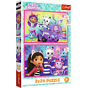 Puzzle 2v1 Gaby´s Dollhouse: Pohrát si s Gabby 2x24 dílků 27,5x18cm v krabici 19x29x4cm