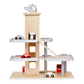 Velká dřevěná garážová parkovací dráha s výtahem + autíčka ECOTOYS