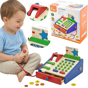 VIGA Drewniana Kasa sklepowa z akcesoriami Skaner Montessori VIGA Drewniana Kasa sklepowa z akcesoriami Skaner Montessori