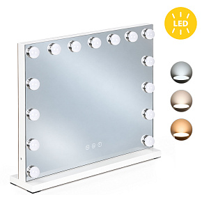 Lustro do makijażu LED 57x46 cm kosmetyczne podświetlane 3 barwy regulacja jasności 15 żarówek ModernHome Lustro do makijażu LED 57x46 cm kosmetyczne podświetlane 3 barwy regulacja jasności 15 żarówek ModernHome