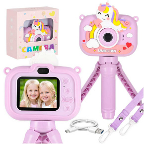 Aparat fotograficzny cyfrowy dla dzieci na statywie jednorożec fioletowy 8GB