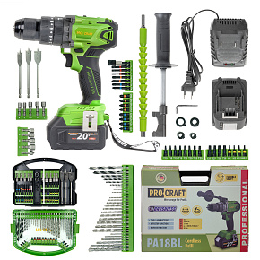 Aku vrtací šroubovák s příklepem Procraft SPA18BL Brushless se sadou bitů DBS-101 Aku vrtací šroubovák s příklepem Procraft SPA18BL Brushless se sadou bitů DBS-101