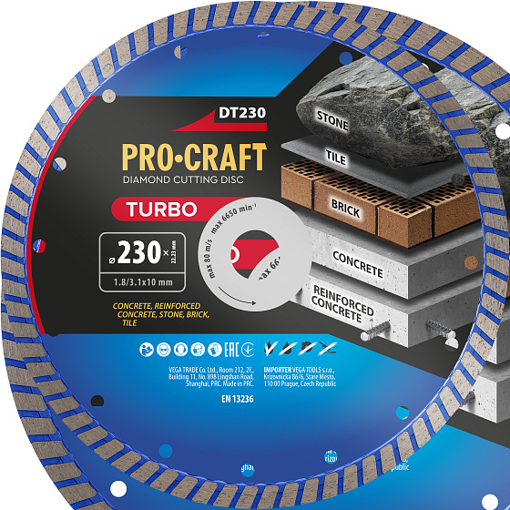 Diamantový řezný kotouč Turbo Procraft DT230