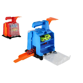 Garáž + 2 auta plast s vystřelovacím mechanismem 16x19x15cm