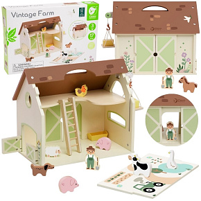 CLASSIC WORLD Dřevěný Domek Farma Vintage Sada Figurek 17 ks.