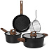 Just Perfecto JL-332: 6 Pieces Marble Coated Cookware Set with Rubber Rim Lid - Black