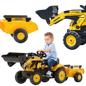 FALK Šlapací traktor Bagr Komatsu s přívěsem a lžící 2-5 let