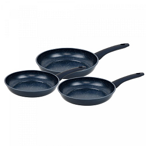 Herzberg HG-04777BLU : set de 3 poêles forgées à revêtement effet marbre - bleu Herzberg HG-04777BLU : set de 3 poêles forgées à revêtement effet marbre - bleu