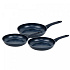 Herzberg HG-04777BLU : set de 3 poêles forgées à revêtement effet marbre - bleu