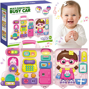 WOOPIE BABY Interaktivní Manipulační Tabule Busy Car Kufřík 3v1 Zvuk Světlo