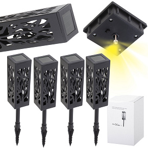 Solární zahradní lampa s prolamovaným designem, lucerna, LED, senzor soumraku, zapichovací, 4 ks.
