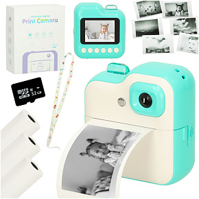 Okamžitý fotoaparát s termotiskárnou + kazety karta 32GB zelená