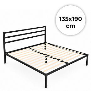 Łóżko metalowe 135x190 cm ze stelażem i zagłówkiem minimalistyczna czarna rama ModernHome Łóżko metalowe 135x190 cm ze stelażem i zagłówkiem minimalistyczna czarna rama ModernHome