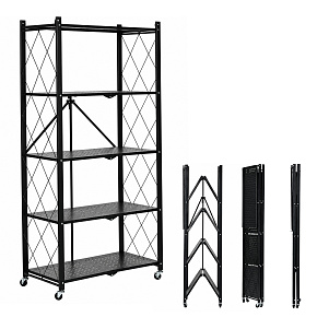 Regał magazynowy 5 półek składany stalowy na kółkach czarny loft ModernHome Regał magazynowy 5 półek składany stalowy na kółkach czarny loft ModernHome