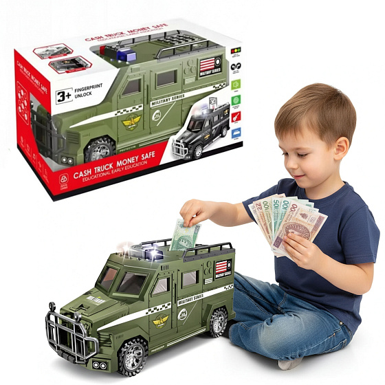 Lebula skarbonka sejf auto ciężarówka ternowa swat światło dźwięk banknoty