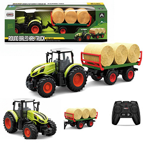 Dálkově ovládaný traktor na dálkové ovládání s přívěsem a balíky slámy Dálkově ovládaný traktor na dálkové ovládání s přívěsem a balíky slámy