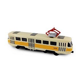 Kovová česká retro tramvaj žlutá 16 cm - otevírací dveře