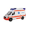 Auto ambulance plast 26cm s lehátkem na setrvačník se světlem se zvukem v krabici 37x18x11,5cm