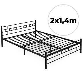 Łóżko metalowe 140x200 cm ze stelażem czarna rama ModernHome Łóżko metalowe 140x200 cm ze stelażem czarna rama ModernHome