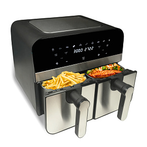 Comfy Nest CN-AFD45NS: 2400W Dvojitý Koš Digitální Nerezový Horkovzdušný Fritéza - 9L