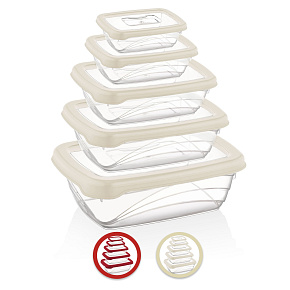 Herzberg HG-L763: Sada nádob na uchovávání potravin Bio Saver bez BPA, 5 kusů (Slonová kost)