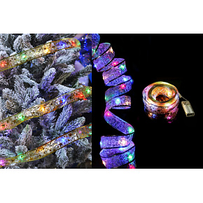 Vánoční stuha s LED světýlky 200cm 20LED - Stříbrná stuha/studená bílá