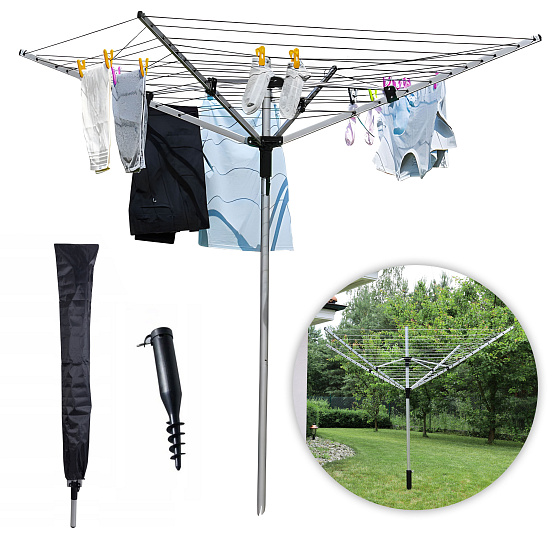 Suszarka ogrodowa na pranie 60 m powierzchni suszenia świder do montażu + pokrowiec gratis MultiGarden