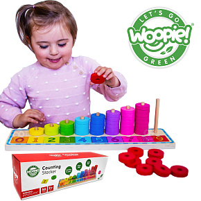 WOOPIE GREEN Skládačka Učení Počítání a Barev Montessori 56 ks.