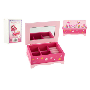 Skříňka šperkovnice Princess zrcadlo dřevo 17x7x11,5cm v krabici