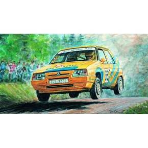 Model Kliklak Škoda Favorit Rallye 96 13,5x6,7cm v krabici 25x14,5x4,5cm